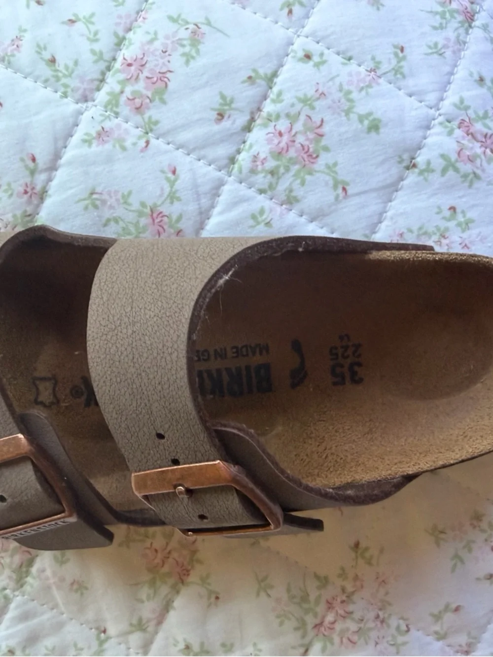 Birkenstock Kids Double Strap Sandals in Taupe with Rose Gold Buckles - Picture 4 of 5